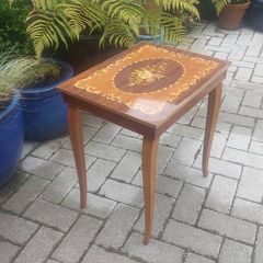 Vintage Mid Century Side Table with a Handmade Marquetry Panel Top Featuring a Floral Motif, Unknown Maker, Presume Italian-Made, Condition Issues, Needs Restoring