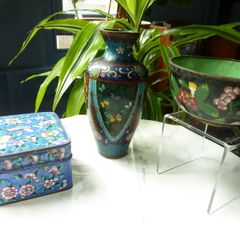 Vintage Chinese Cloisonne and Enamel Collection. Vase, Bowl and Trinket Box