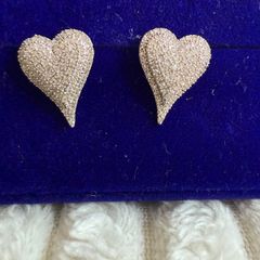 Heart Pave Natural  Diamond Earrings