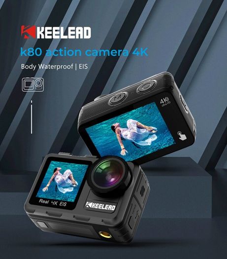 Action Camera K80 4K Dual Screen WiFi 5m Body Waterproof 60FPS 20MP 2.0 Touch LCD EIS Remote Control 4X Zoom Sports Cam