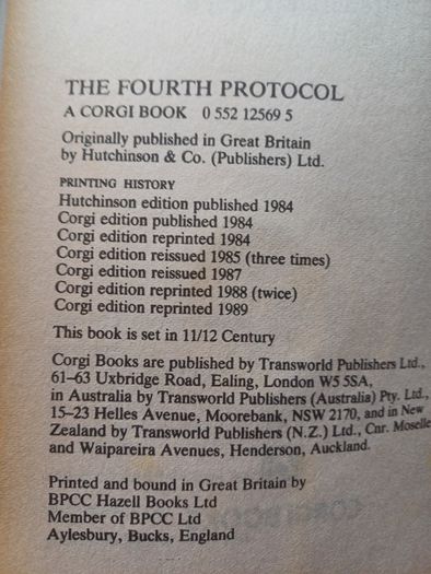 The Fourth Protocol by Frederick Forsyth (Spy Espionage Thriller Paperback 1989)