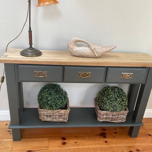 Reworked console table with oak top