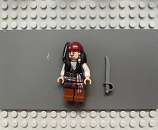 lego pirates of the Caribbean poc035 Captain Jack Sparrow minifigure - White Shirt, Dark Blue Vest with Filigree, Bandana