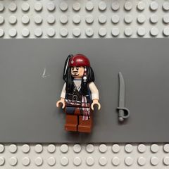 lego pirates of the Caribbean poc035 Captain Jack Sparrow minifigure - White Shirt, Dark Blue Vest with Filigree, Bandana