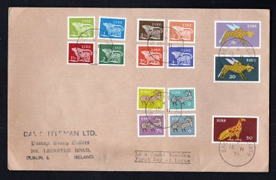 1971 Ireland 4td definitive series Plain First Day Cover (FDC) with Baile Atha Cliath (Dublin) cancel addressed to David Feldman Ltd