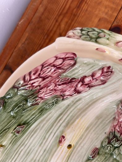 French Vintage Ceramic Majolica Asparagus Serving Set