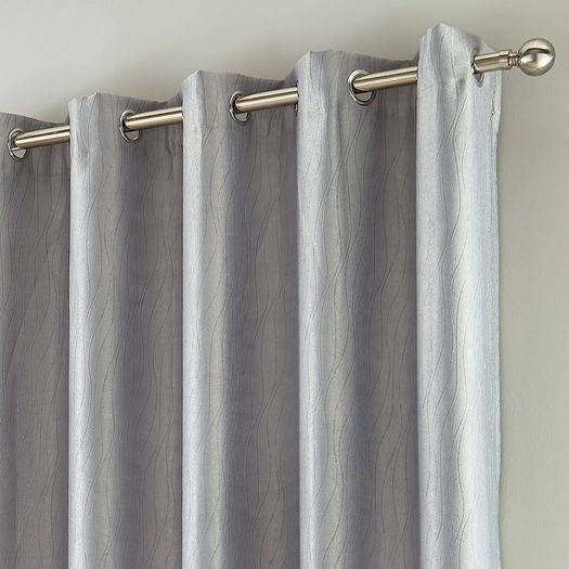 Goodwood Silver Thermal Insulated, Energy Saving, Blockout/Dimout Eyelet Pair of Curtains with Horizontal Wave Pattern 46 x 54 inch (FREE SHIPPING)