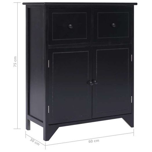Side Cabinet Black 60x30x75 cm Paulownia Wood