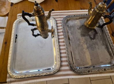 2 coffee pots and serving trays