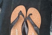 New Black Sequined Flip Flops Size 6