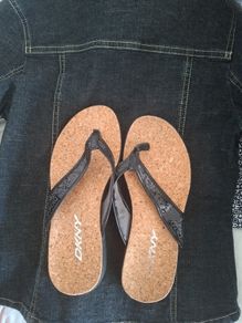 New Black Sequined Flip Flops Size 6