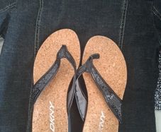 New Black Sequined Flip Flops Size 6
