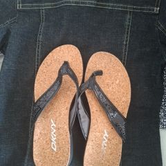 New Black Sequined Flip Flops Size 6
