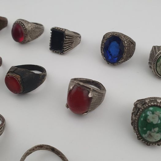 Antique Lot of 15 Bohemian Brass Rings  Assorted Ethnic & Tribal Designs