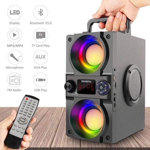 Bluetooth Speakers,40W Portable Bluetooth Speaker Dual Subwoofer,LED Colorful Light,Bluetooth 5.0 Wireless Stereo Party Speaker,10H Playtime Wireless Outdoor Boombox Speaker for Home,Camping,Travel