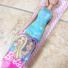 Barbie Doll 2022 Blonde Blue Logo Print Dress HGM59 (Asst GBK92) Mattel New