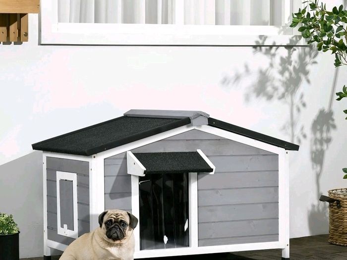 Wooden Dog Kennel for Outside, for Medium Dogs, b5Hx97L x72Wcm. Grey