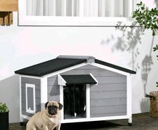 Wooden Dog Kennel for Outside, for Medium Dogs, b5Hx97L x72Wcm. Grey