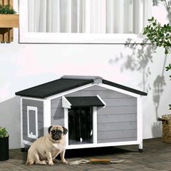 Wooden Dog Kennel for Outside, for Medium Dogs, b5Hx97L x72Wcm. Grey