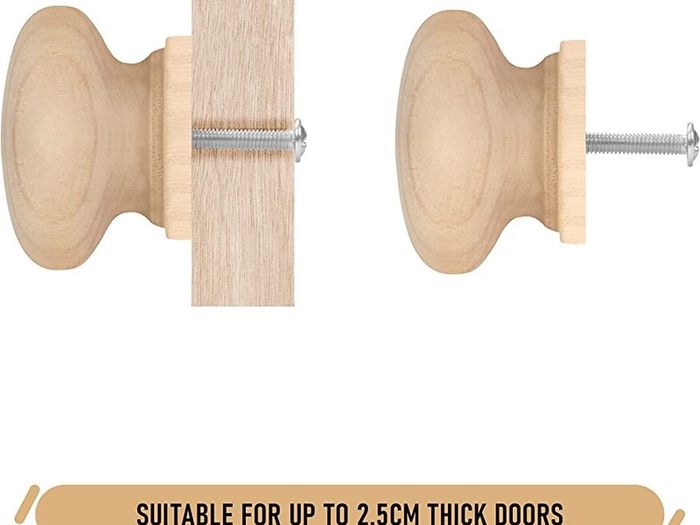 40 Pack of Round Unfinished Wood Knobs with Screws - 3.4 x 2.5cm / 1.34 x 0.98 Inches - Natural Wooden Birch Door Knob Hardware - Furniture Cabinet, Wardrobe, Cupboard & Drawer Pull Handles (FREE POSTAGE)