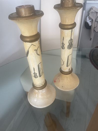 Vintage Italian Plaster Musical Theme Tall Candlesticks