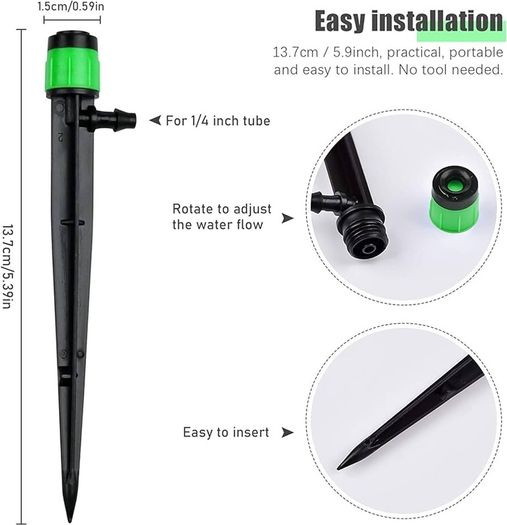 NEW SALE | 100pcs Irrigation Drippers Drip Emitters, 360 Degree Adjustable Irrigation Drip Drippers Fits 1/4 (4-6mm) Irrigation Tube, for Water Flow Irrigation System