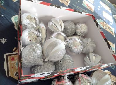 x1 Box of Large Shatterproof Silver Sparkle Baubles