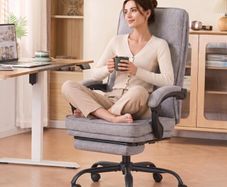 Office Chairs for Home, Ergonomic Office Chair with Footrest 90 135 Recline 150kg Heavy Duty Fabric Computer Desk Chair with Linkage Armrests, Adjustable Height for Napping and Gaming