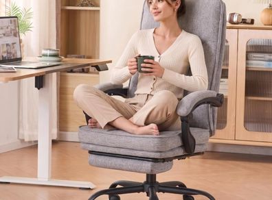 Office Chairs for Home, Ergonomic Office Chair with Footrest 90 135 Recline 150kg Heavy Duty Fabric Computer Desk Chair with Linkage Armrests, Adjustable Height for Napping and Gaming