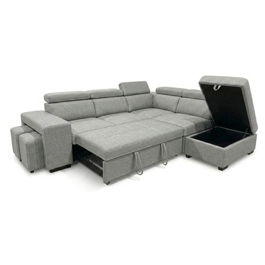 Grey Corner Sofa Bed + Storage + Footstool