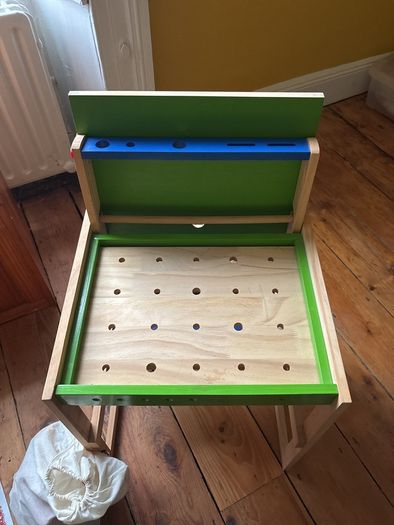 Workbench/desk with bag of tools and accessories
