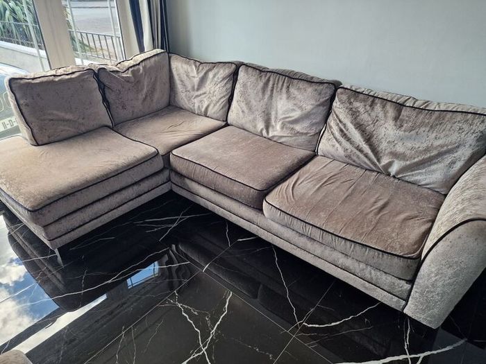 DFS Large Silver Grey L-Shaped Corner Sofa + Matching Footstool