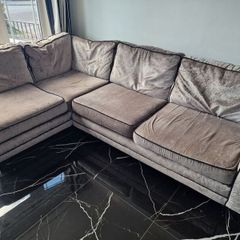 DFS Large Silver Grey L-Shaped Corner Sofa + Matching Footstool