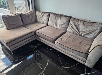 DFS Large Silver Grey L-Shaped Corner Sofa + Matching Footstool