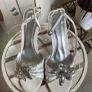 Peep toe high heel strappy shoes with silver sequin flower Image 5