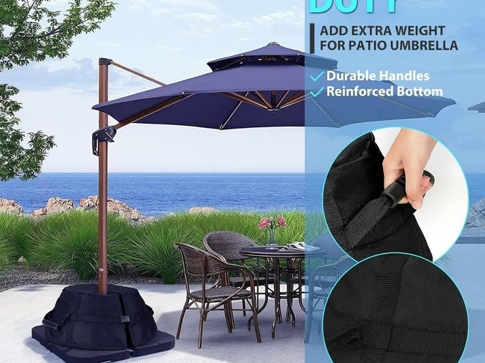 Parasol Base Weights Bag, Heavy-duty Parasol Sand Base up to 80 lbs, Removable Sand Base, Adjustable Diameter Garden Umbrella Base for All Kinds of Parasols (Round)
