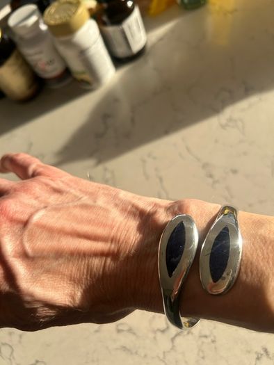 Vintage Solid Silver Mexican Taxco Bracelet Sodalite Stones