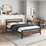 Double Bed Metal Platform Bed Frame with Wooden Headboard Image 3
