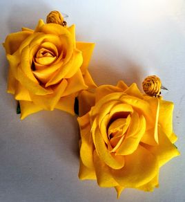 Realistic Yellow Extravagant Rose with Raffia Woven Stud Earrings