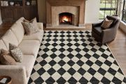 Rugs Living Room Area Rug 200x300cm Black Bedroom Large Checkered Carpet Washable Non Slip Lounge Office Dining Room Soft Low Pile Modern Geometric Carpets