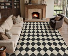 Rugs Living Room Area Rug 200x300cm Black Bedroom Large Checkered Carpet Washable Non Slip Lounge Office Dining Room Soft Low Pile Modern Geometric Carpets