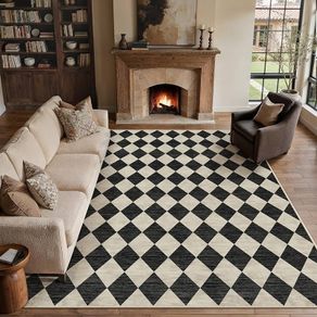 Rugs Living Room Area Rug 200x300cm Black Bedroom Large Checkered Carpet Washable Non Slip Lounge Office Dining Room Soft Low Pile Modern Geometric Carpets
