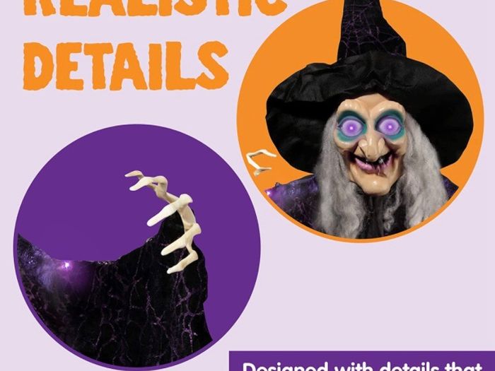 72 Inch Hanging Animated Talking Witch Decoration with Light-up Eyes and Sound Activation Function for Halloween Haunted House Prop