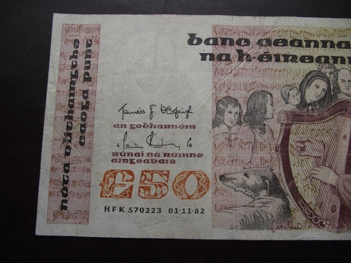 1982 Central Bank of Ireland 50 Pounds note. B Series