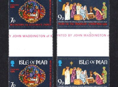 1981 Isle of Man Christmas 81 Commemorative Stamps Gutter Pairs Mint Never Hinged (MNH)
