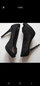 Guess black lace peep toe high heels