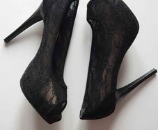 Guess black lace peep toe high heels