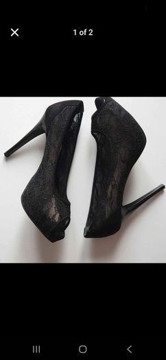 Guess black lace peep toe high heels