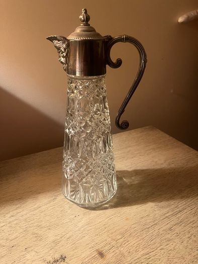 Vintage ships decanter. Bacchus faced. Silver plated. Claret jug