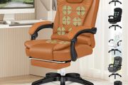 Executive Office Chair with 8 Point Massage &amp; Seat Heated, Home PC Gaming Chairs with Footrest, High Back 150 Reclining Executive Desk Chair with Padded Armrest, PU Leather, Brown